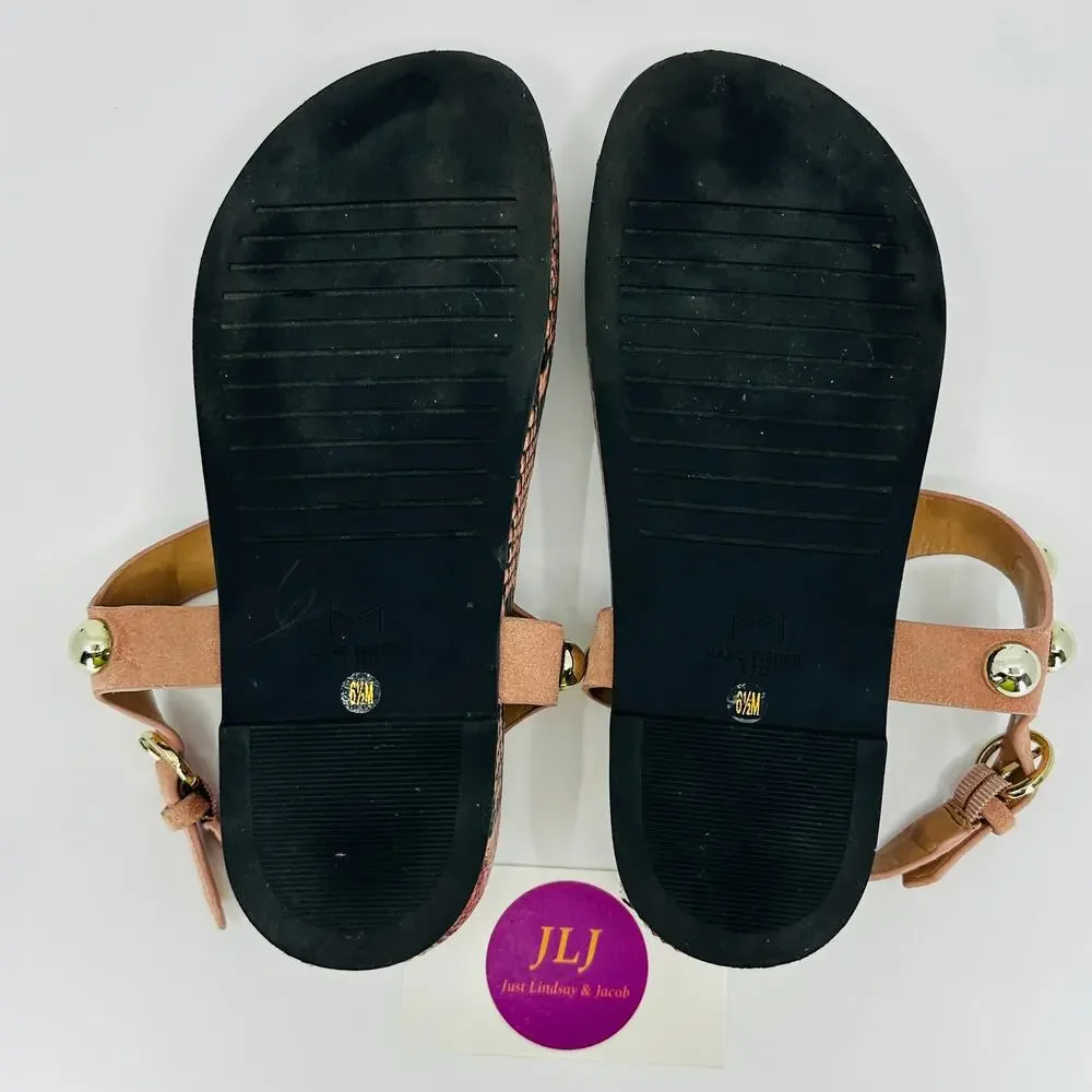 Marc Fisher Women's Indie Snakeskin Print Studded Toe Post Sandals Size 6.5